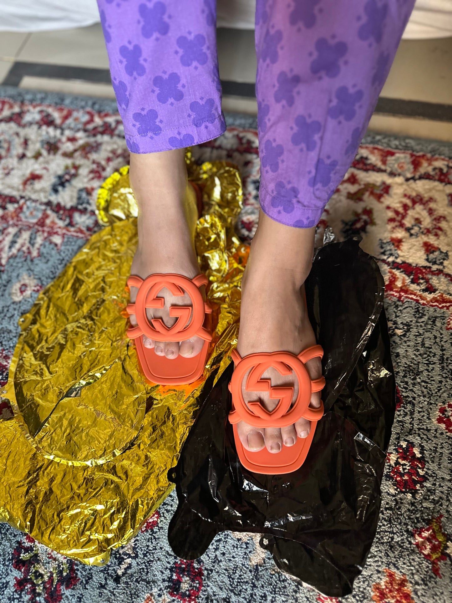 GG slide orange famous brand