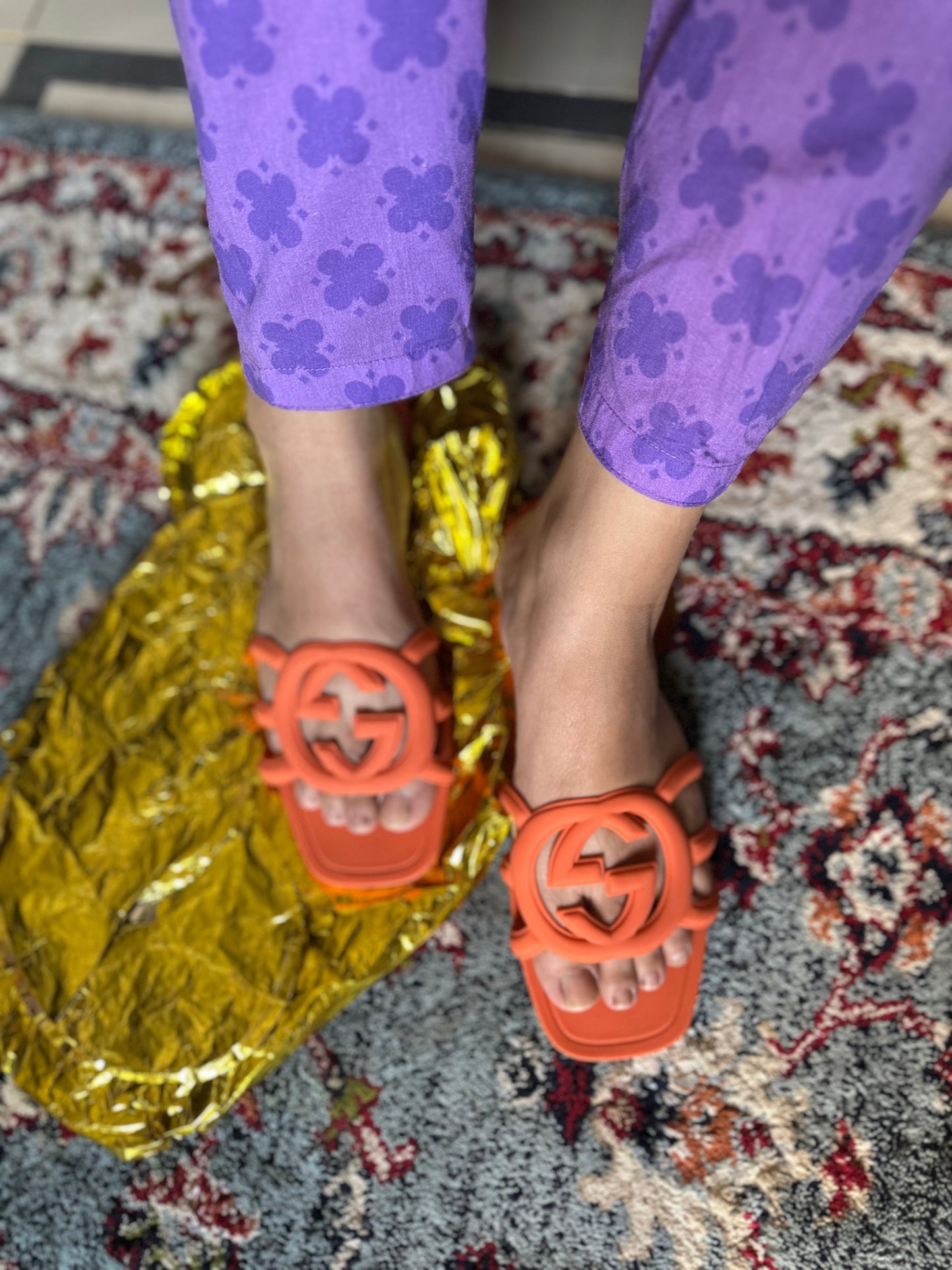 GG slide orange famous brand